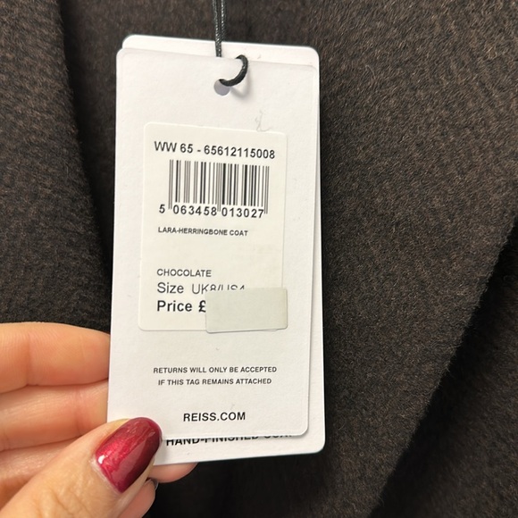 NWT Reiss Lara Wool Blend Herringbone Twill Coat in Chocolate Brown US 4 - Picture 6 of 15